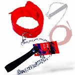 Мягкий красный ошейник "Love leash" с цепочкой-поводком и удобным черным держателем  Экокожа-металл - мініатюра 2