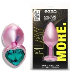 Анальная пробка EGZO Pink Perl Heart Plug S с бирюзовым кристаллом, металлическая - мініатюра 1