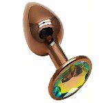 Анальная пробка с кристаллом EGZO - Dark Gold Round Plug Rainbow, size S - мініатюра 2