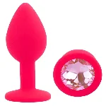 Анальная пробка EGZO Silicone Pink, размер S, с фиолетовым кристаллом из медицинского силикона - мініатюра 2