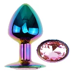 Анальная пробка металлическая EGZO Multicolor Round Plug Pink S с розовым кристаллом - мініатюра 2