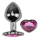 Анальная пробка EGZO Dark Silver Heart Plug M, металлическая с кристаллом, анатомической формы - мініатюра 2