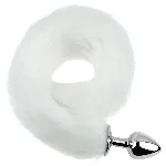 Анальная пробка EGZO Fox Tail Silver Plug White, размер S, с белым меховым хвостом - мініатюра 1