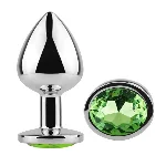 Анальная пробка EGZO Silver Round Plug Green S, металлическая анатомическая с зелёным кристаллом - мініатюра 2