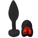 Силиконовая анальная пробка EGZO - Silicone Black Heart Plug Red, size S - мініатюра 2