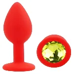 Анальная пробка EGZO Silicone Red Round Plug S с кристаллом, красная, силиконовая - мініатюра 2