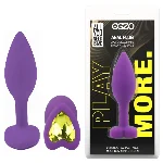 Анальный плаг EGZO Silicone Violet Heart Plug S, фиолетовый, с кристаллом - мініатюра 1