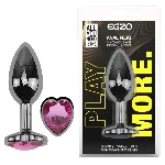 Анальная пробка EGZO Dark Silver Heart Plug S металлическая серебристая с кристаллом - мініатюра 1