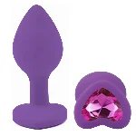 Анальная пробка EGZO Silicone Violet Heart Plug S, фиолетовая, с красным кристаллом - мініатюра 2