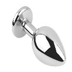 Анальная пробка с кристаллом EGZO - Silver Round Plug Aqua size M - мініатюра 3