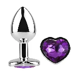 Анальная пробка EGZO Silver Heart Plug серебристая с фиолетовым кристаллом в форме сердца, размер S - мініатюра 2