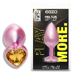 Анальная пробка EGZO Pink Perl Heart Plug S, розовая металлическая с желтым кристаллом - мініатюра 1
