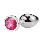 Металлическая анальная пробка Silver, pink crystal, размер М - мініатюра 1