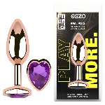 Анальная пробка EGZO Rose Gold Heart с фиолетовым кристаллом, металлическая, размер M - мініатюра 1
