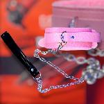 Мягкий розовый ошейник "Love leash" с цепочкой-поводком и удобным черным держателем  Экокожа-металл - мініатюра 2