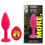 Анальная пробка EGZO Silicone Pink S с красным кристаллом, розовая силиконовая - мініатюра 1