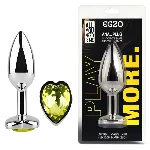 Анальная пробка EGZO Silver Heart Plug M с лаймовым кристаллом, медицинская сталь - мініатюра 1
