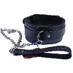 Мягкий черный ошейник "Love leash" с цепочкой-поводком и черным держателем  Экокожа-металл - мініатюра 1