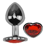 Анальная пробка EGZO Dark Silver Heart Plug с красным сердцем, металлическая, размер M - мініатюра 2