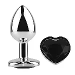 Анальная пробка EGZO Silver Heart Plug Black M, металлическая анатомическая с кристаллом - мініатюра 2