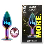 Анальная пробка металлическая EGZO Multicolor Round Plug Pink S с розовым кристаллом - мініатюра 1