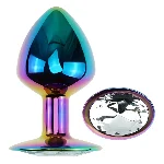 Анальная пробка EGZO Multicolor Round Plug S с кристаллом, металлическая радужная - мініатюра 2