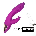 Стимулятор клитора и точки G "Kiss of desire", цвет фиолетовый, 10 режимов вибрации, 3 режима скорости - мініатюра 1