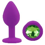 Анальная пробка EGZO Silicone Purple Round Plug S, фиолетовая, силиконовая, с зелёной вставкой - мініатюра 2