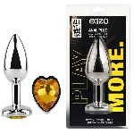 Анальная пробка EGZO Silver Heart Plug Yellow S с желтым кристаллом, металлическая - мініатюра 1