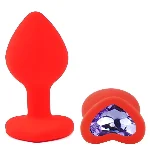 Анальная пробка EGZO Red Heart Plug, красная силиконовая с кристаллом, размер S - мініатюра 2