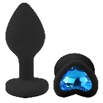 Анальная пробка EGZO Silicone Black Heart Plug S с синим кристаллом, медицинский силикон - мініатюра 2