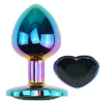 Анальная пробка EGZO Multicolor Heart Plug S, радужная металлическая с кристаллом - мініатюра 2