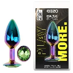 Анальная пробка EGZO Multicolor S с зеленым кристаллом, из нержавеющей стали, круглая основа - мініатюра 1