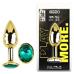 Анальная пробка EGZO Gold Round Plug S с зеленым кристаллом, гладкая металлическая основа - мініатюра 5