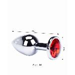 Металлическая анальная пробка Silver, red crystal, размер М - мініатюра 2