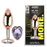 Анальная пробка EGZO Rose Gold Heart Plug M с аметистом, анатомическая, розовое золото - мініатюра 1
