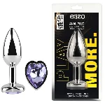 Анальная пробка EGZO Silver Heart Plug с аметистом, металлическая, размер S - мініатюра 1