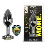 Анальная пробка EGZO Dark Silver Heart Plug Rainbow с кристаллом, металлическая, размер M - мініатюра 1