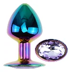 Анальная пробка EGZO Multicolor Round Plug Amethyst S с кристаллом, металлическая - мініатюра 2