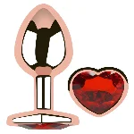 Анальная пробка EGZO Rose Gold Heart M, стальная с красным кристаллом, розовое золото - мініатюра 2