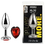 Анальная пробка EGZO Silver Heart Plug S с красным кристаллом, металлическая - мініатюра 1