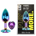 Анальная пробка EGZO Multicolor Heart металлическая с кристаллом, радужная, размер S - мініатюра 1