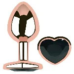 Анальная пробка EGZO Rose Gold Heart Plug с черным сердечком, металлическая, размер S, с кристаллом - мініатюра 2