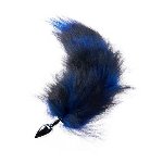 Анальная пробка-хвостик S из натурального меха DARK BLUE цвет синий - мініатюра 4
