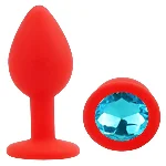 Анальная пробка EGZO Red Round Plug S, красная, с кристаллом, медицинский силикон - мініатюра 2