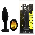 Анальная пробка силиконовая EGZO Silicone Round Plug S черная с золотым кристаллом - мініатюра 1
