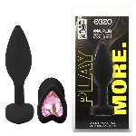 Анальная пробка EGZO Black Heart Plug S, черная силиконовая с розовым кристаллом - мініатюра 1