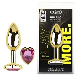 Анальная пробка Egzo Gold Heart Plug Rose S с розовым кристаллом и золотой базой - мініатюра 5