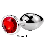 Металлическая анальная втулка Silver, red crystal размер L - мініатюра 1