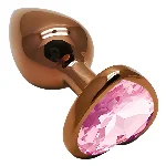Анальная пробка EGZO Dark Gold Heart Plug Pink S с розовым кристаллом, металлическая - мініатюра 2